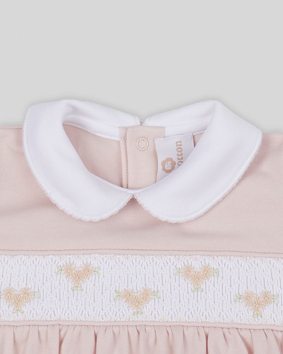 Calisa Baby Girl Pima Cotton Hand Smocked Bubble- Blush