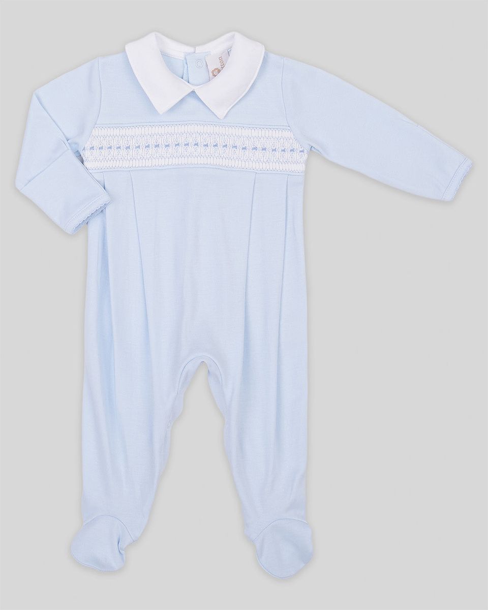 Renzi Baby Boy Pima Cotton Hand Smocked Footie- Blue