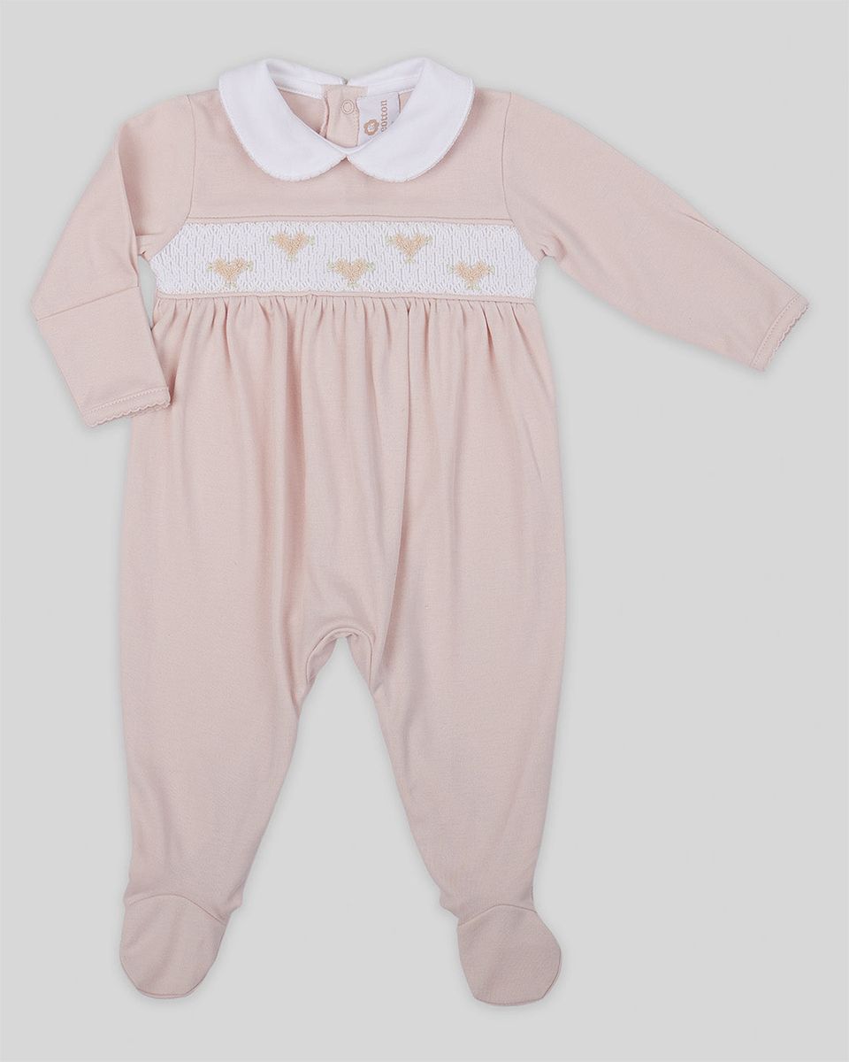 Zuzzel Baby Girl Pima Cotton Hand Smocked Footie- Blush
