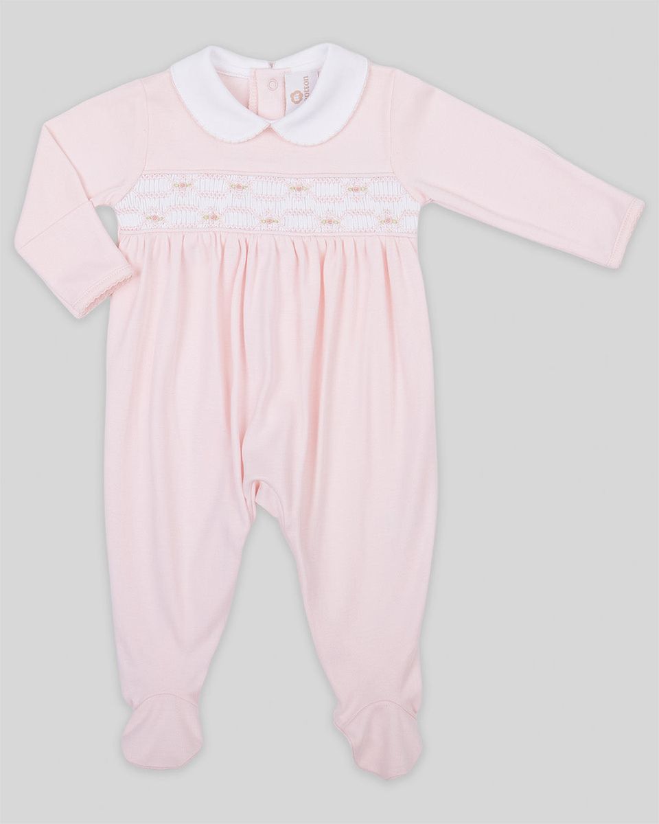 Emmy Baby Girl Pima Cotton Hand Smocked Footie- Pink
