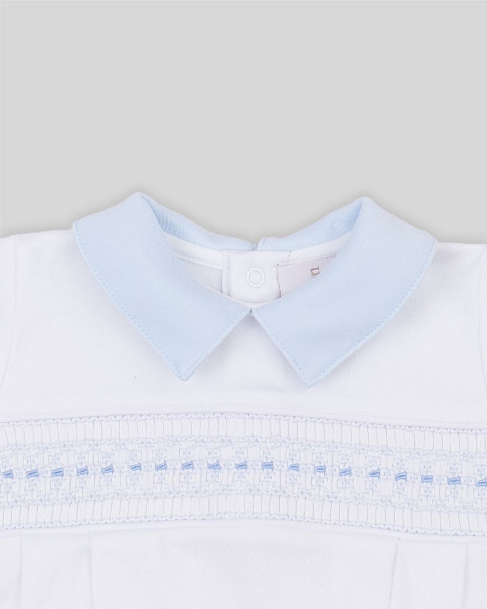 Renzi Baby Boy Pima Cotton Hand Smocked Footie- White/Blue