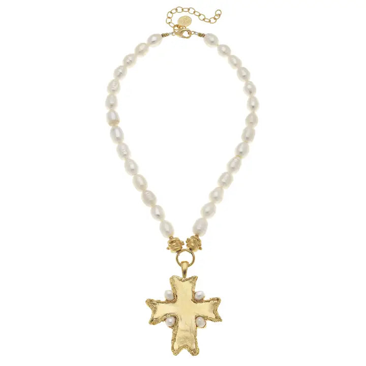 Flare Cross Pearl Necklace