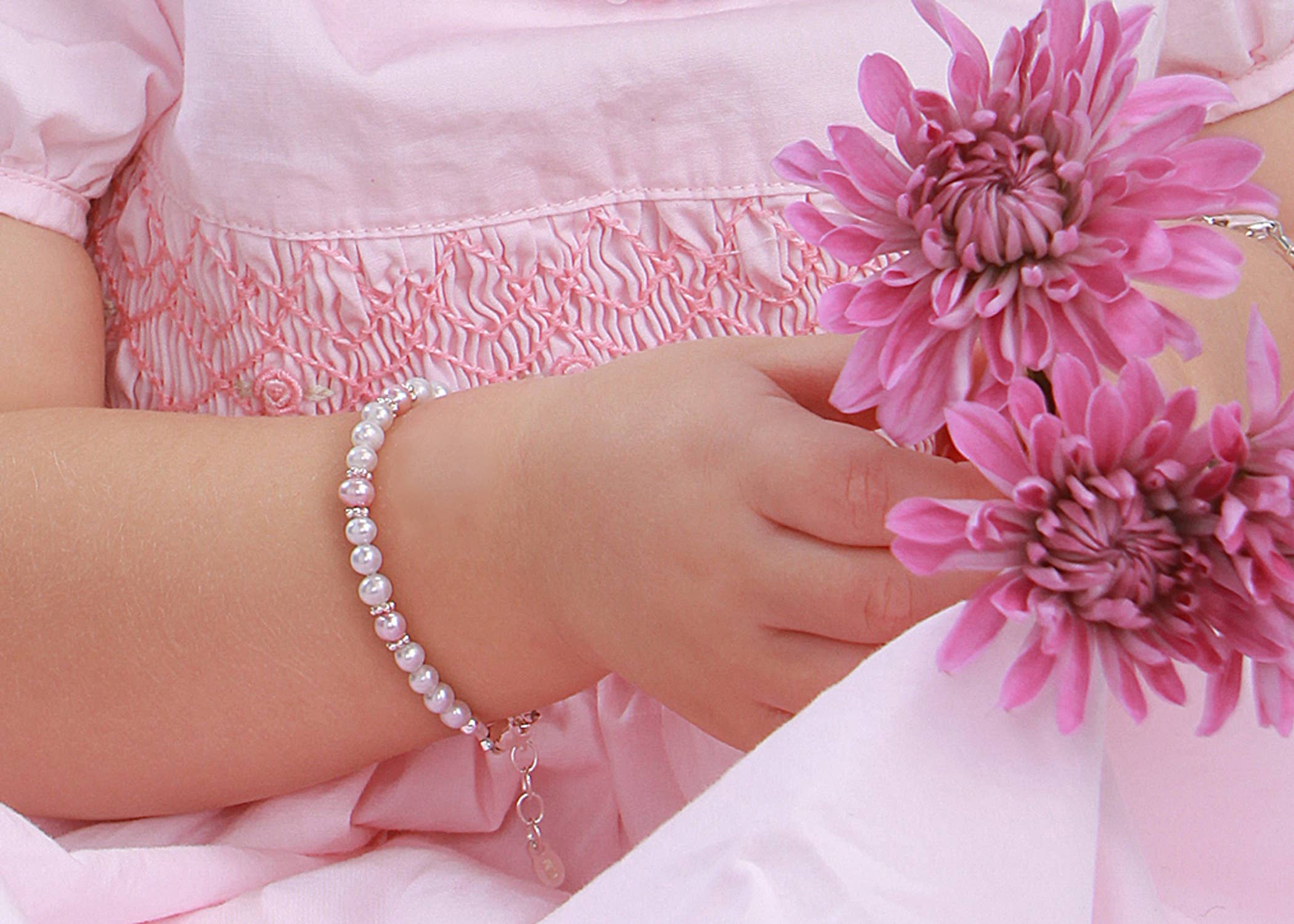 Girls Sterling Silver Addie Pearl Baby Bracelet or Kids Jewelry