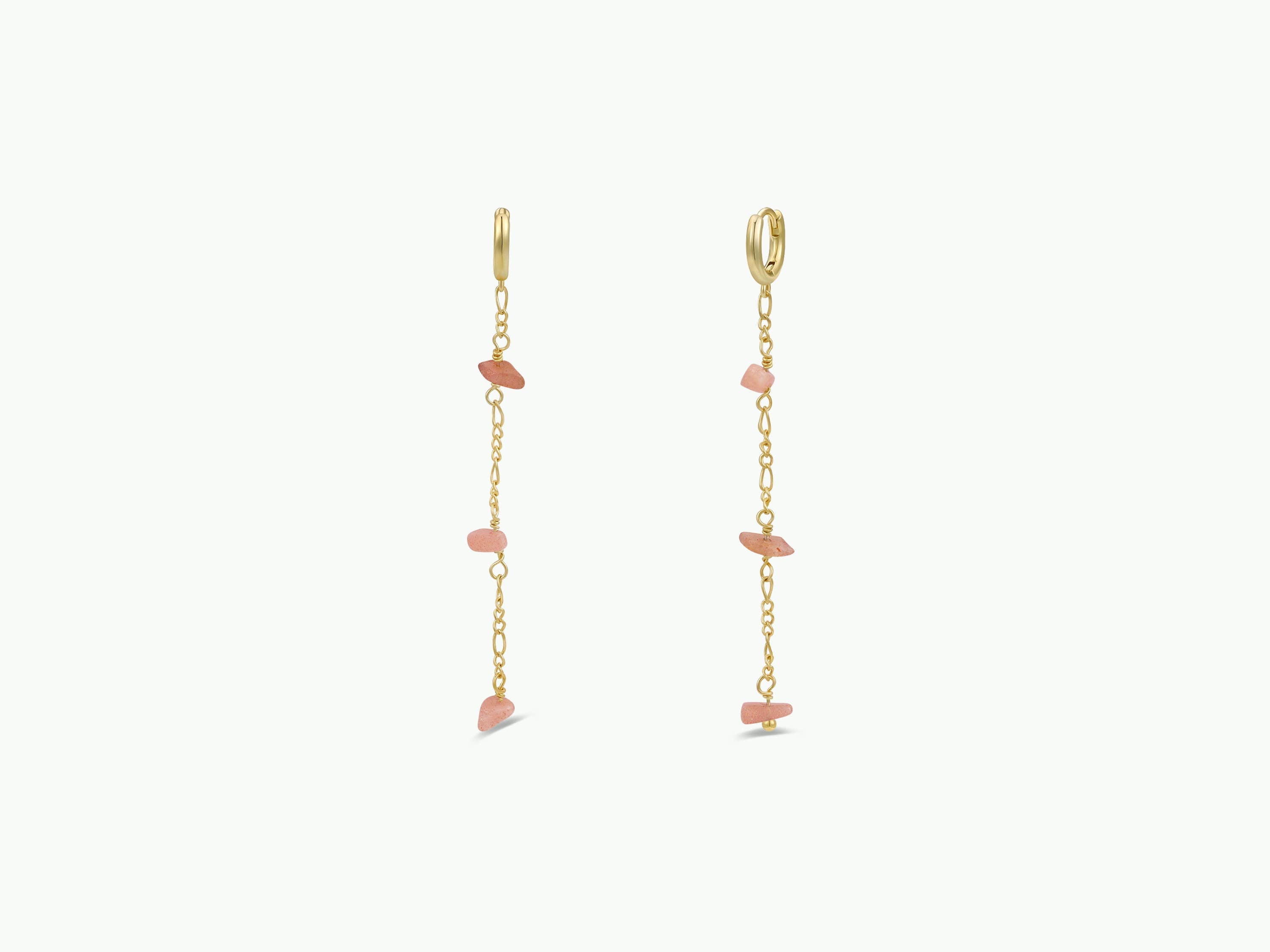 Raw Gemstone Chain Drop Earring - Peach Moonstone
