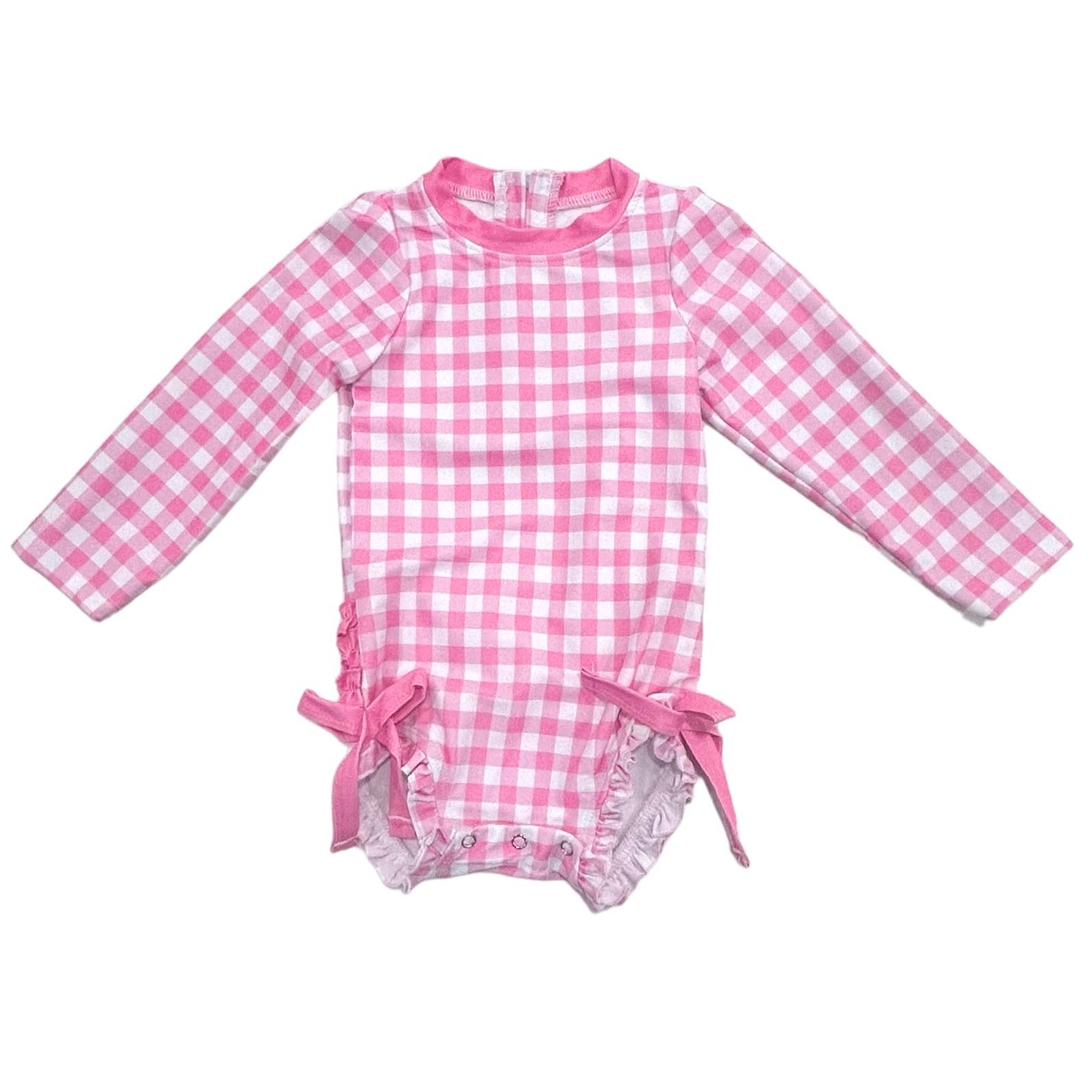 Girls One Piece Swimsuit - Pink Gingham