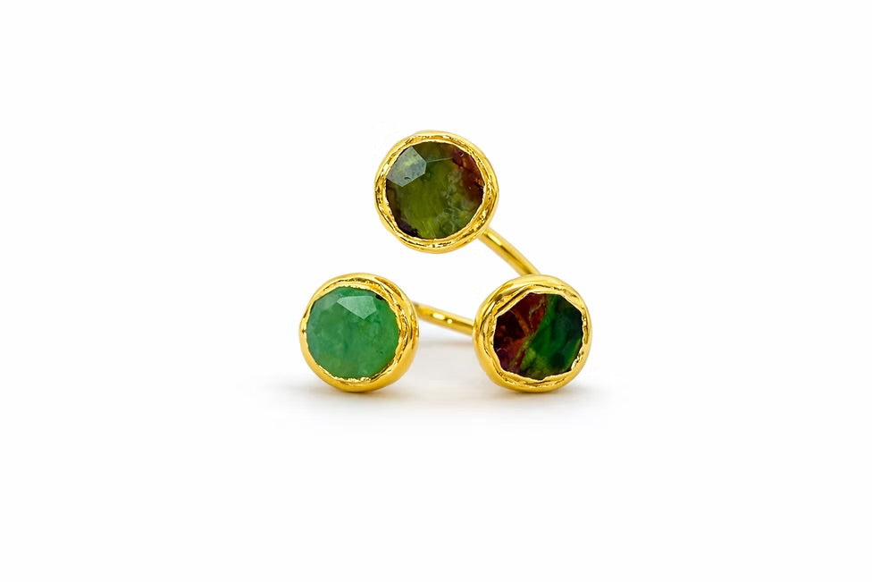 Green Chrysoprase Triple Stone Ring