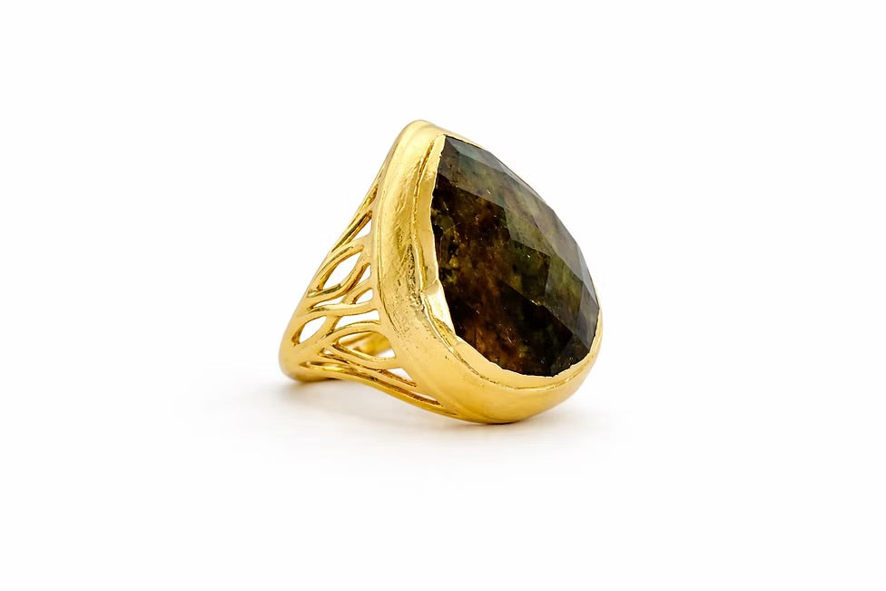 Tigers Eye Tear Drop Ring