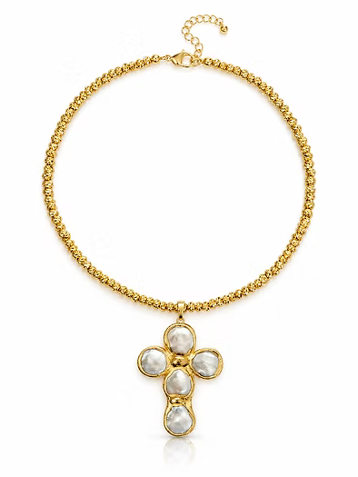 Pearl Cross Pendant on Beam Chain Necklace