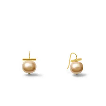 Gold Pebble Pearl Earrings - Baby