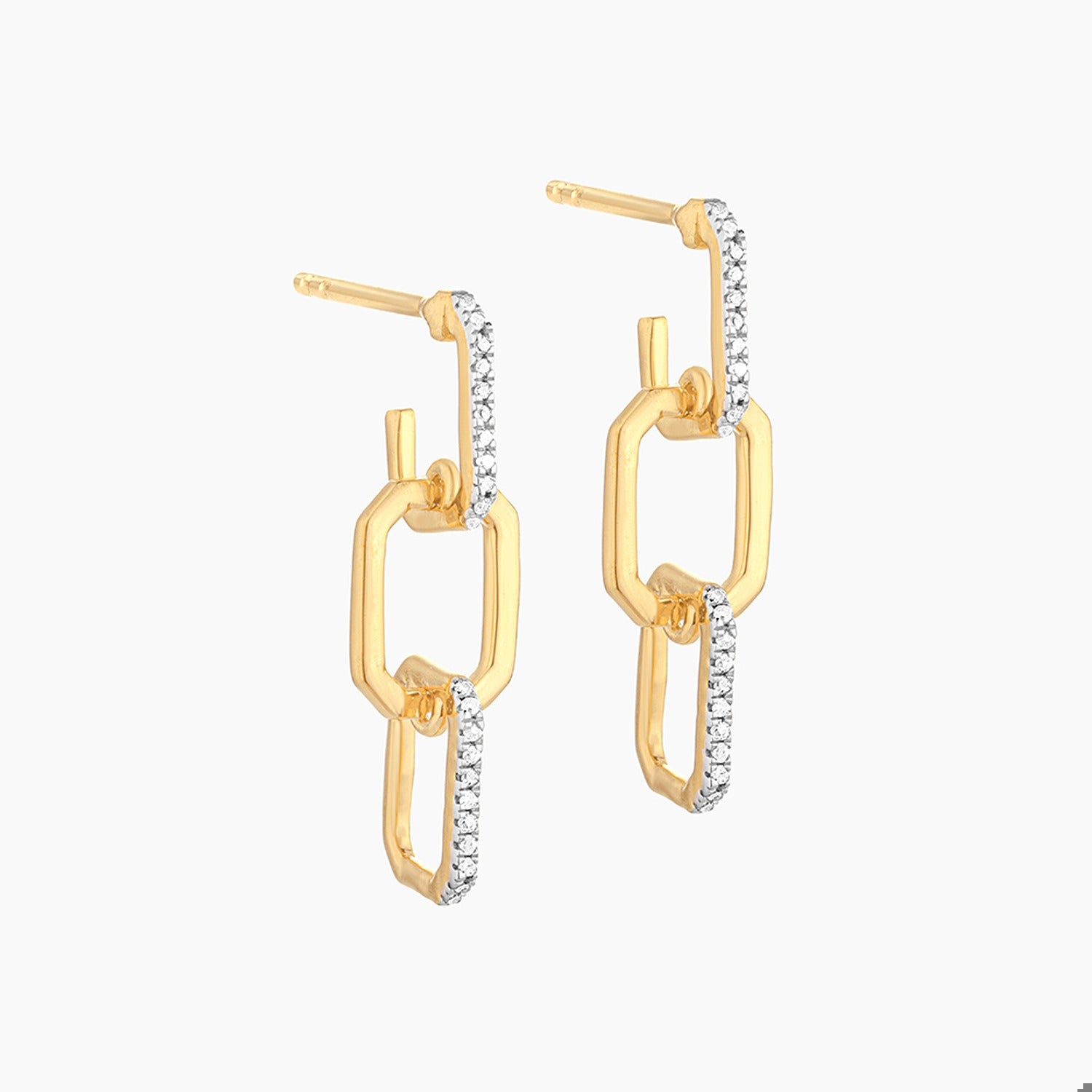 Gold & Diamond Trio LInk Drop Earrings