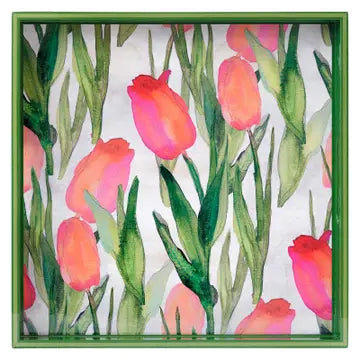 ROCKFLOWERPAPER | Pink Tulips 15 Inch Square Tray