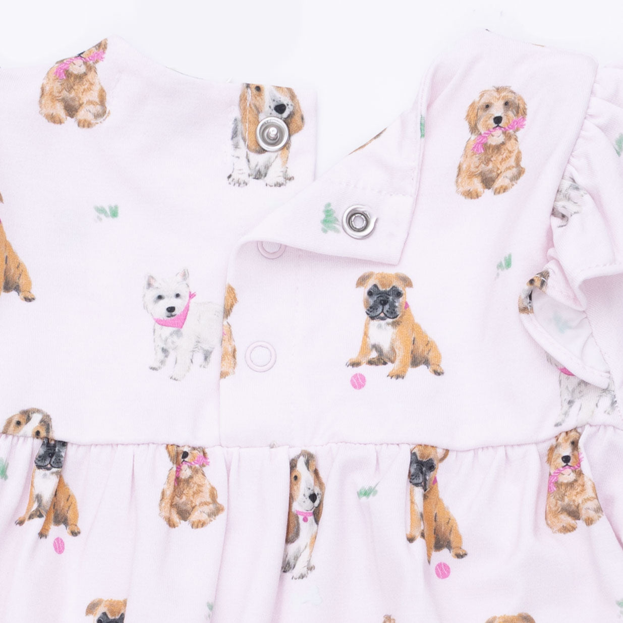Bestie Dogs Pink Ruffle Sleeve Snap Romper