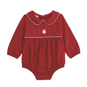 Mudpie | Santa Embroidered Red Poplin Bubble