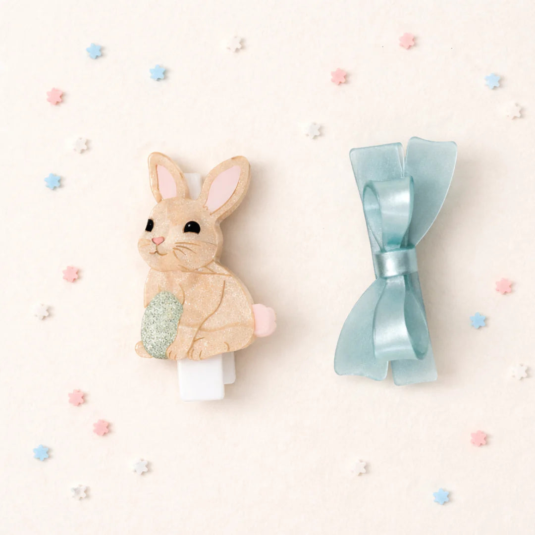 Bunny & Mint Satin Bow Hair Clips