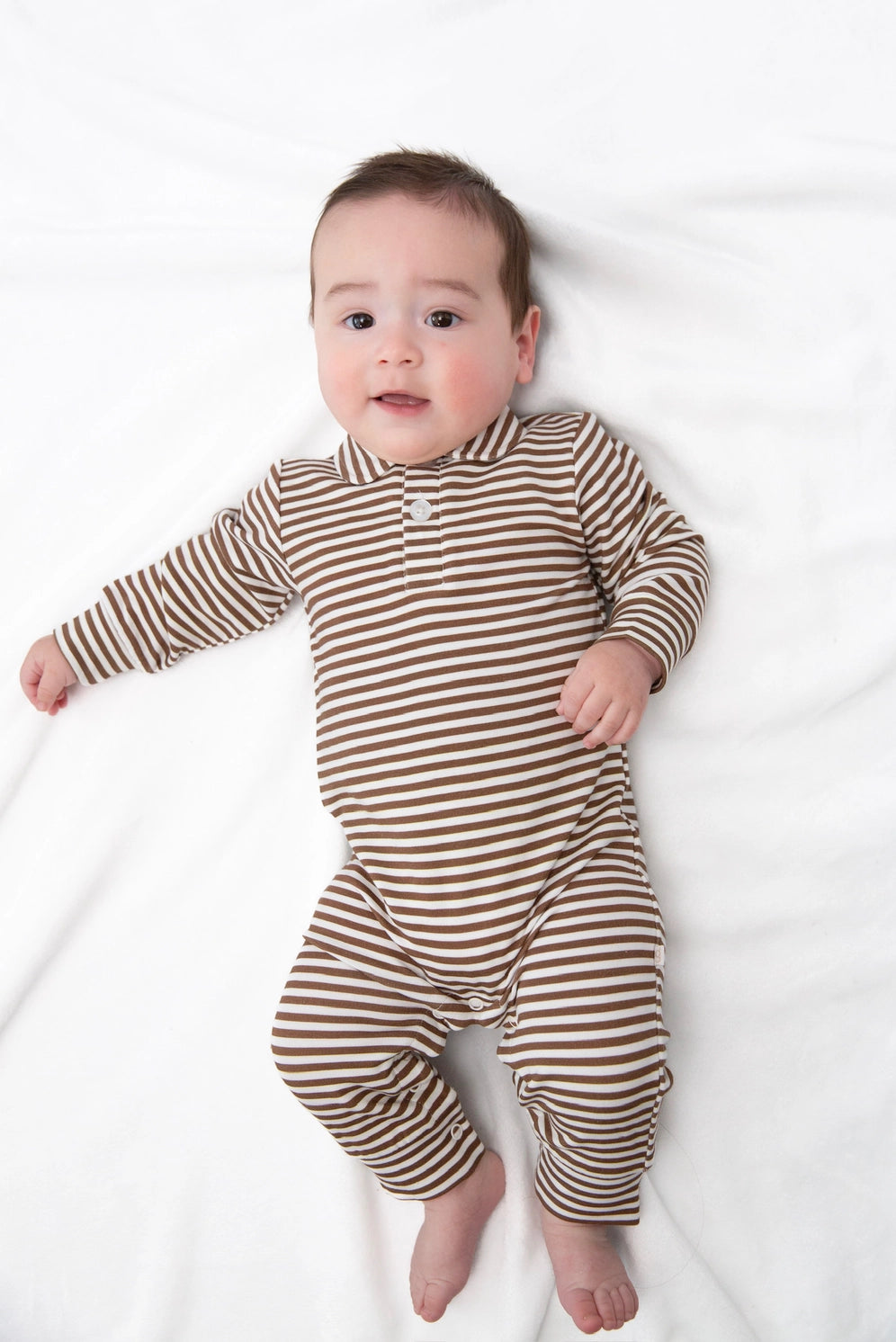 Chocolate Stripe Sweatshirt Polo Romper