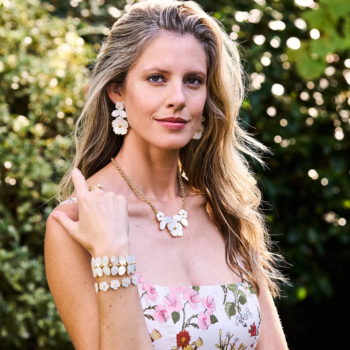 Mermaid Garden Convertible Floral Post Drop Earrings - MOP