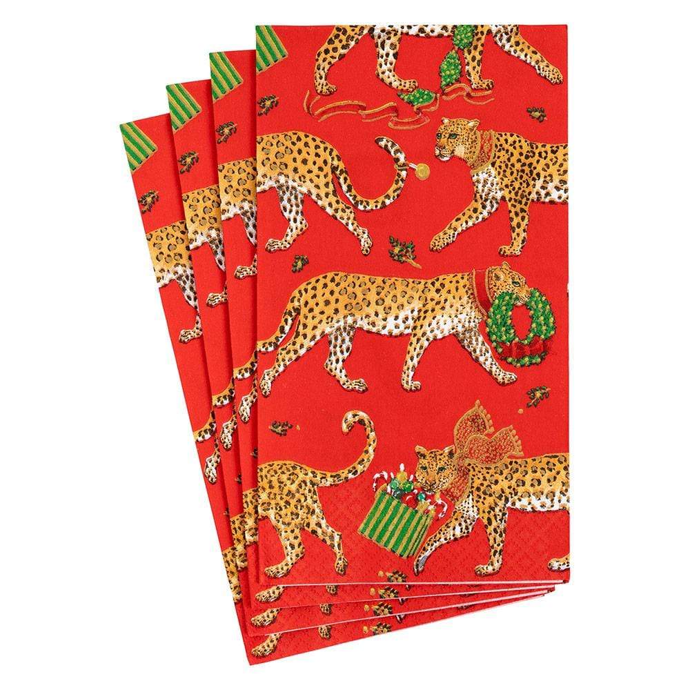 RED CHRISTMAS LEOPARDS GUEST TOWEL