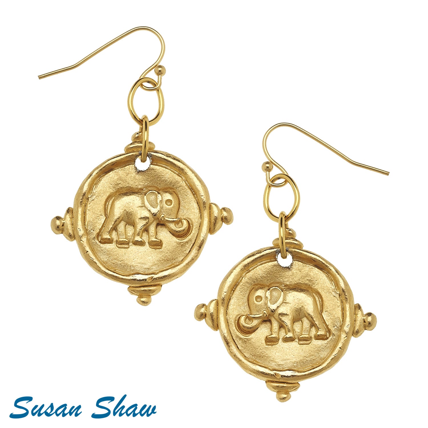 Susan Shaw | Handcast Gold Elephant Earrings