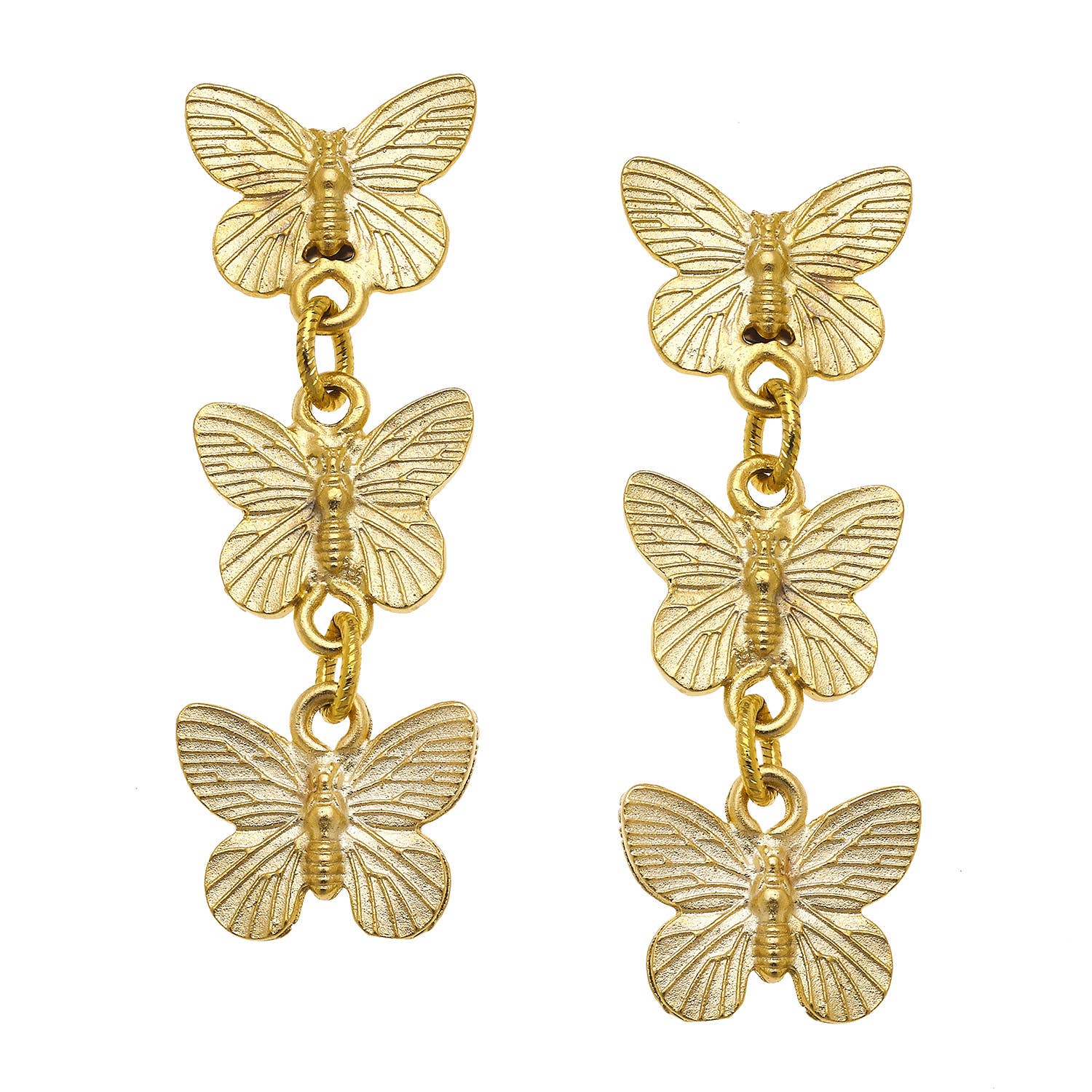 Gold Post Earrings with 3 Butterfly Drop
