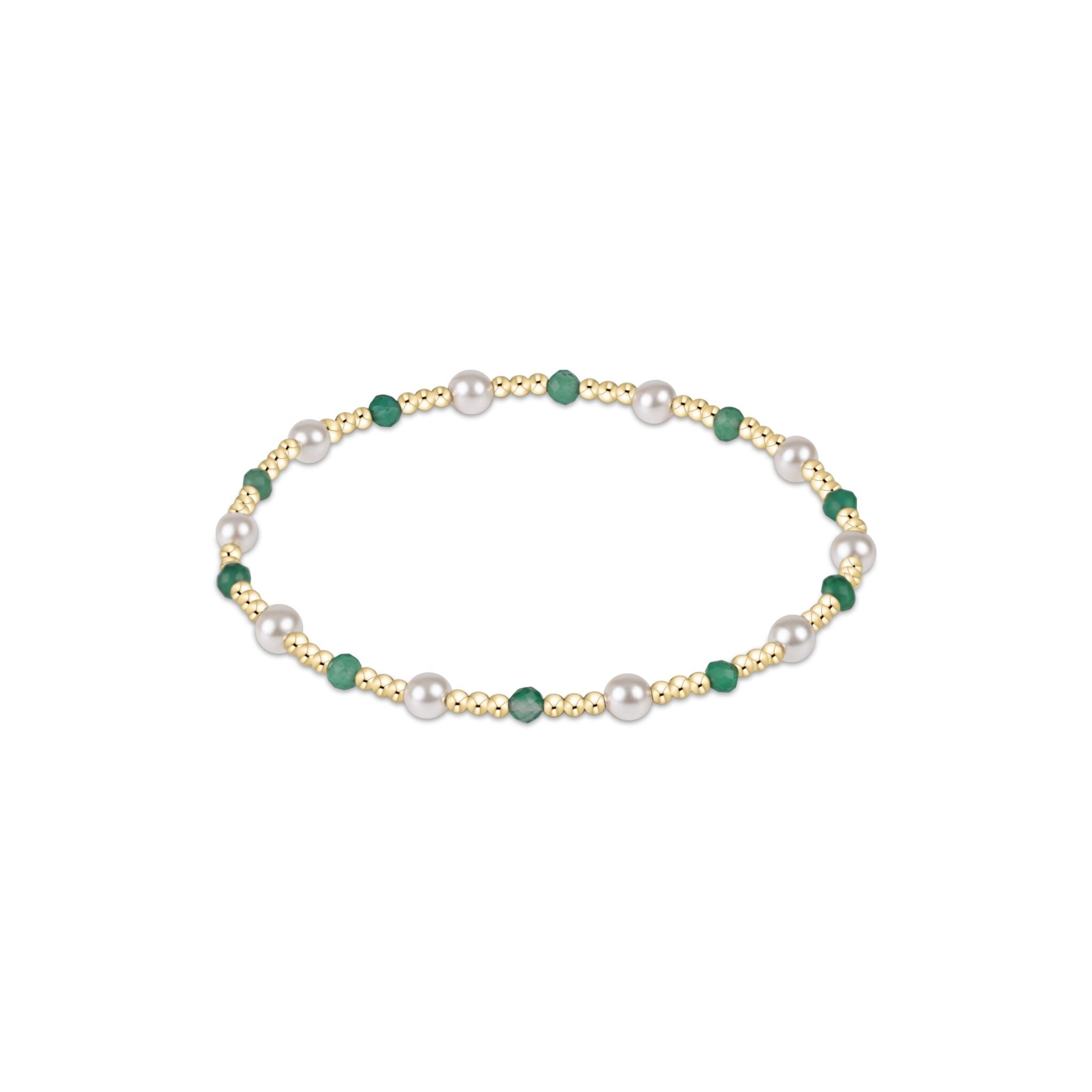 eNewton Extends | Gemstone Gold Pearl Sincerity Pattern 3mm Bead Bracelet -Green Onyx