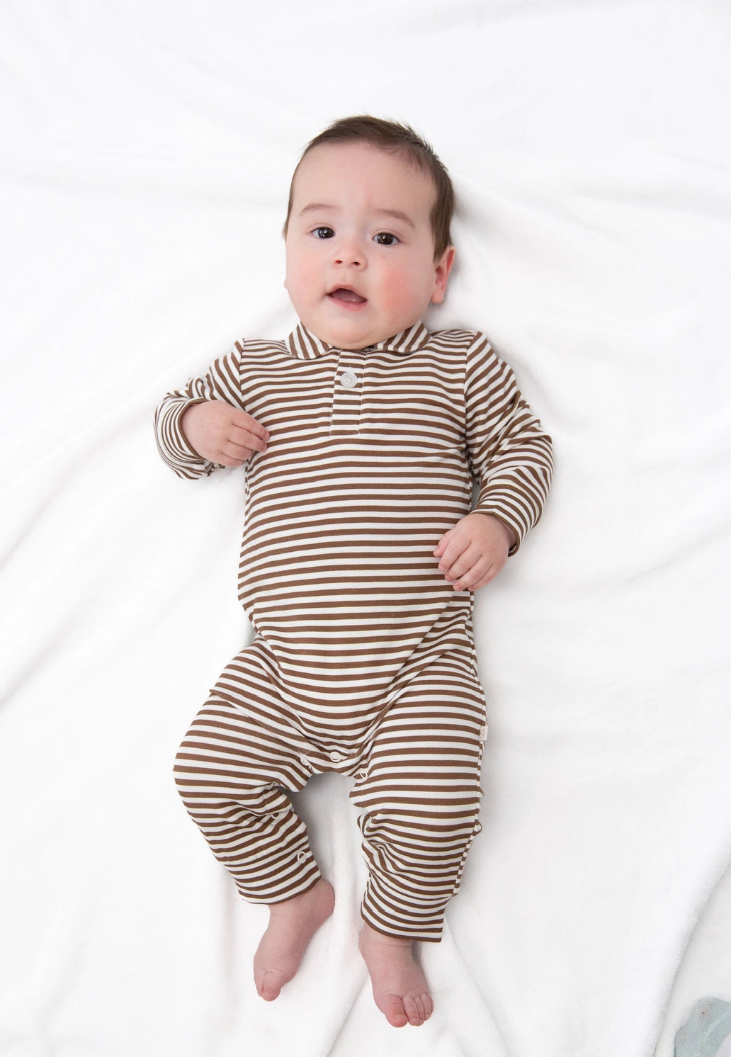 Chocolate Stripe Sweatshirt Polo Romper