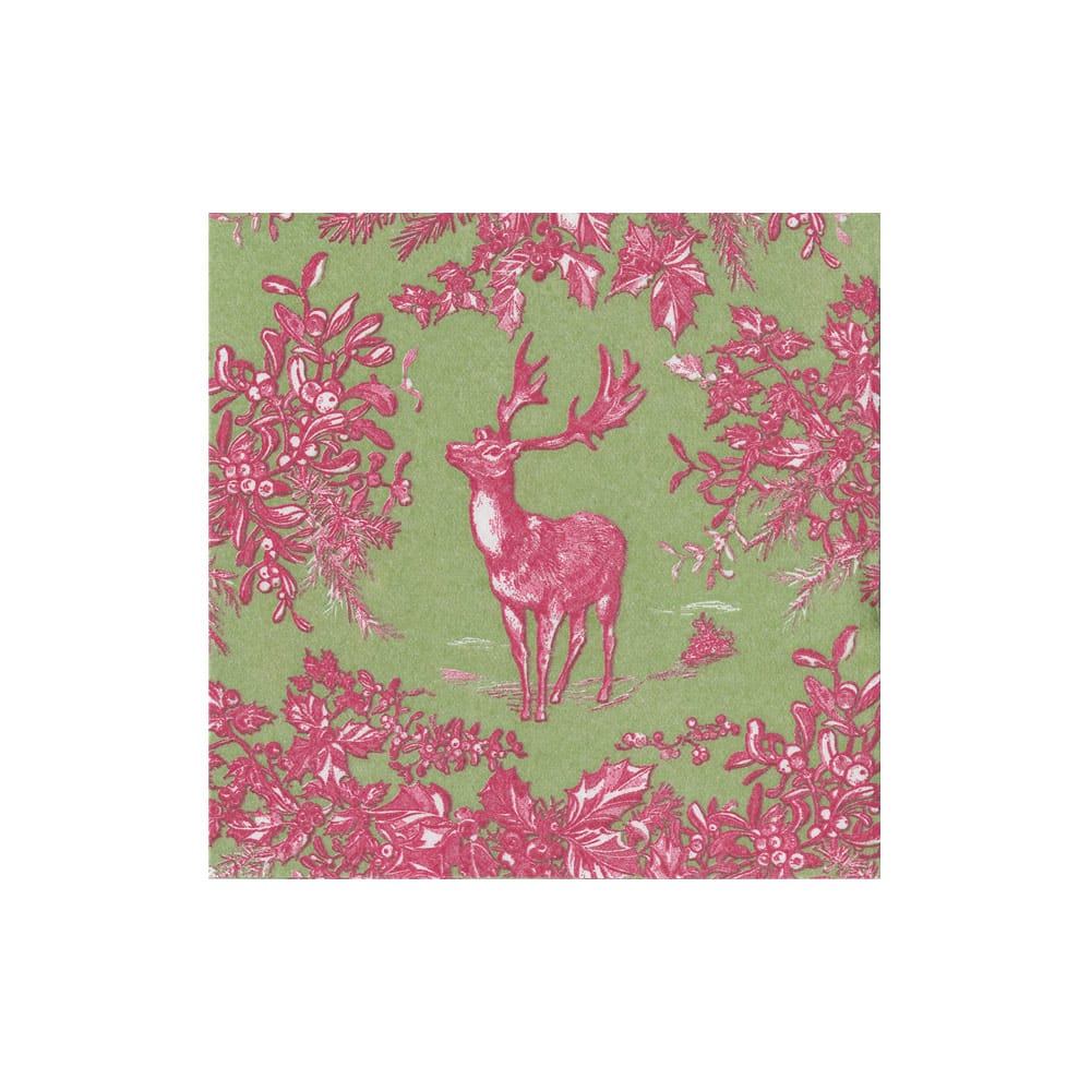 STAG TOILE RASBERRY/SAGE COCKTAIL NAPKIN