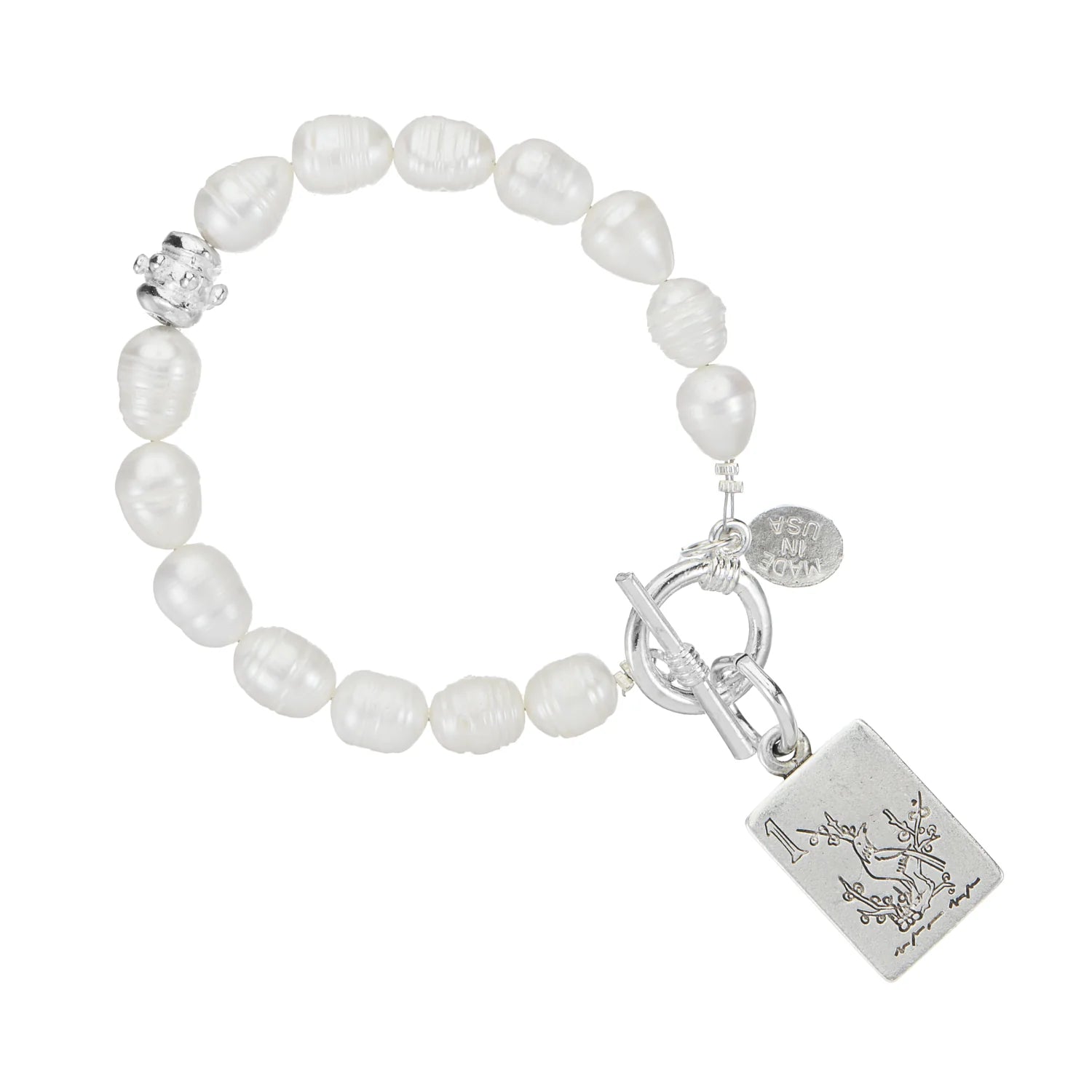 Bird Bam Mahjong Silver Pearl Bracelet