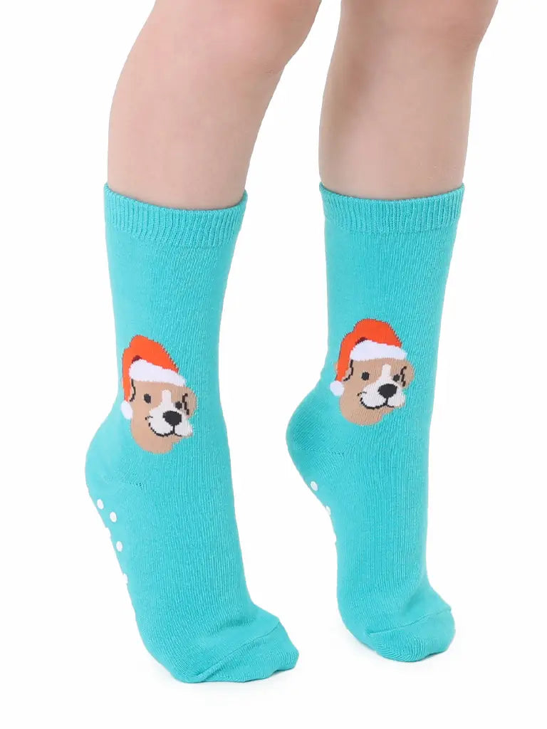 3D Packaged Holiday Socks - Kids Santa Puppy