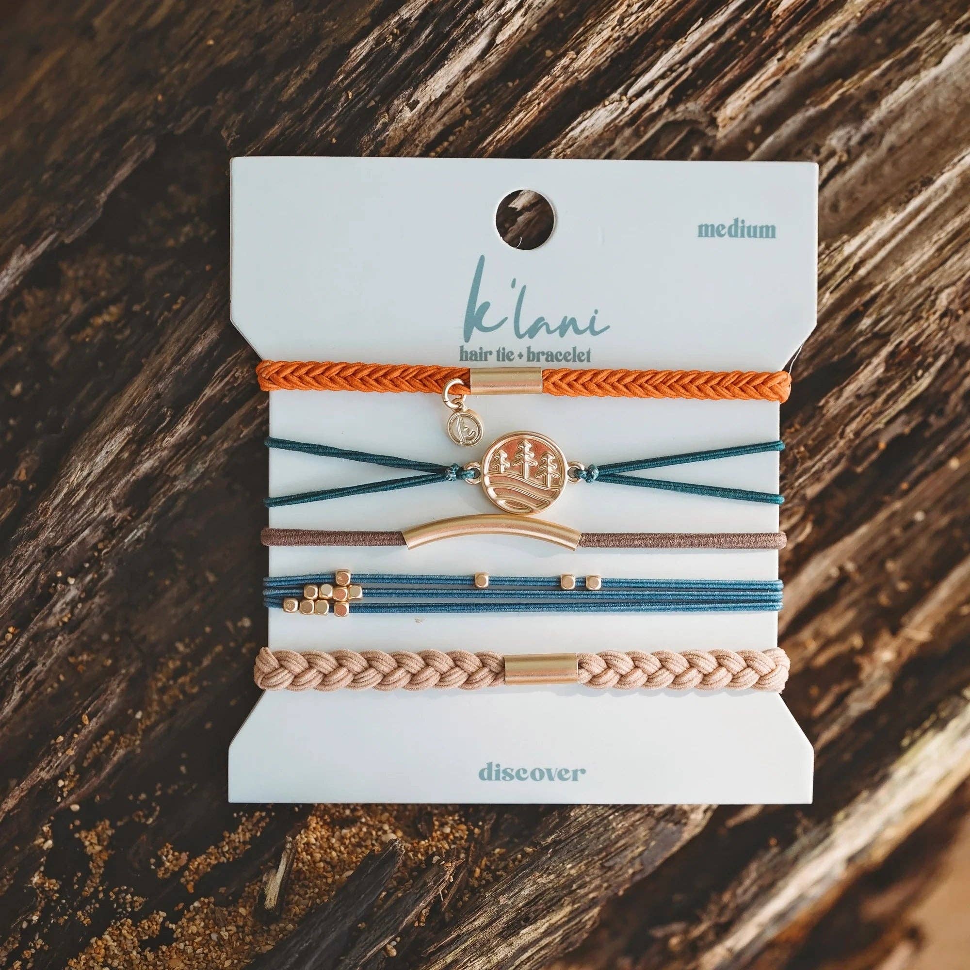 "Discover" Gold Pine Tree Charm Hair Tie Bracelets