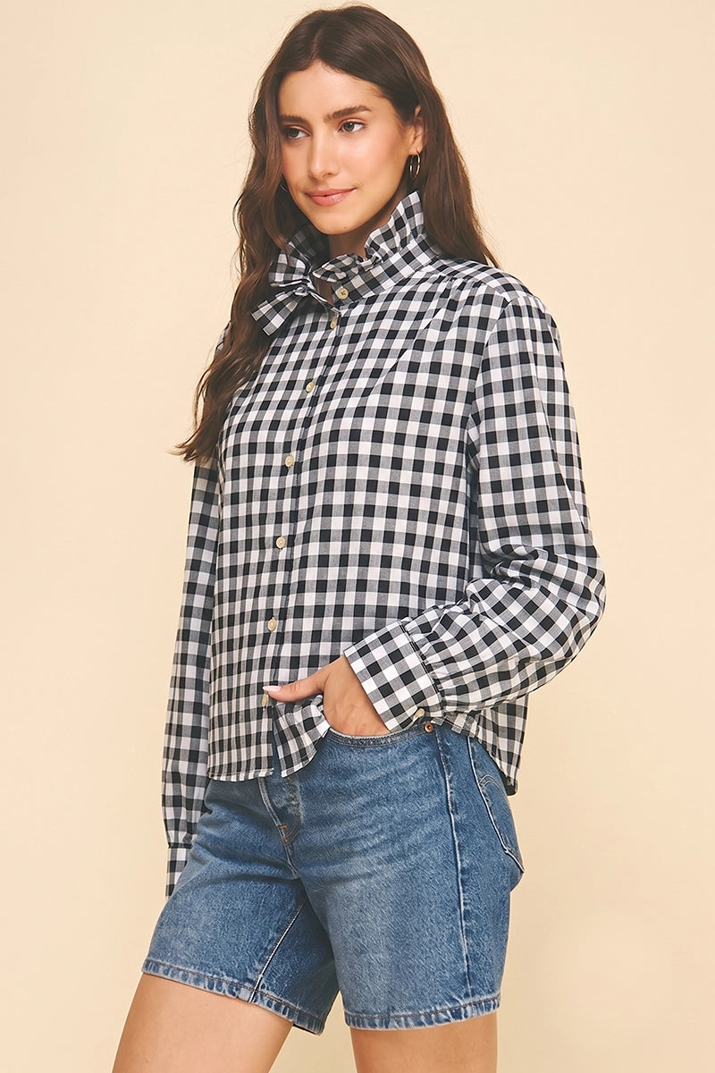 Lana Gingham Check Ruffled Collar Blouse