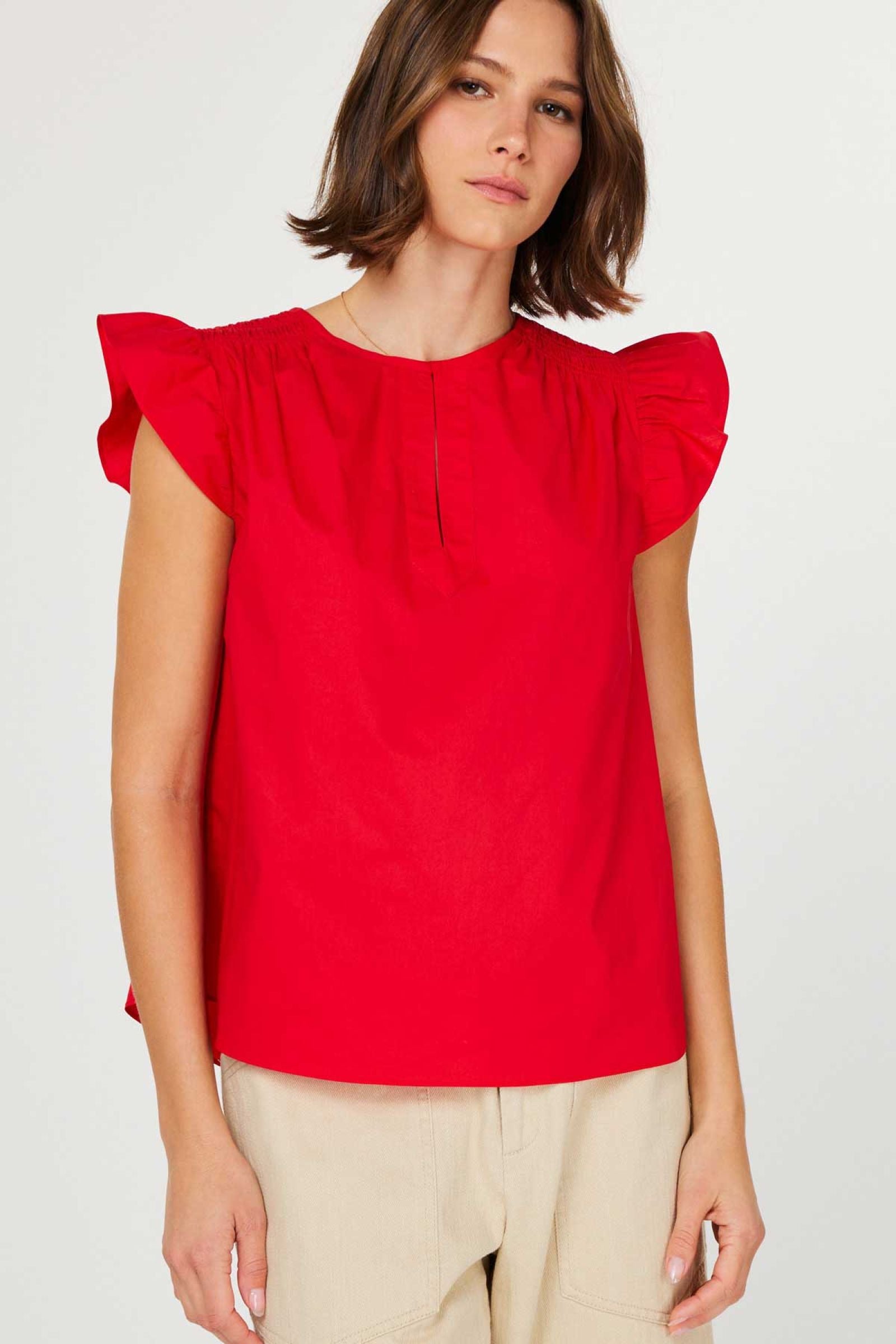 Red Flutter Sleeve Top
