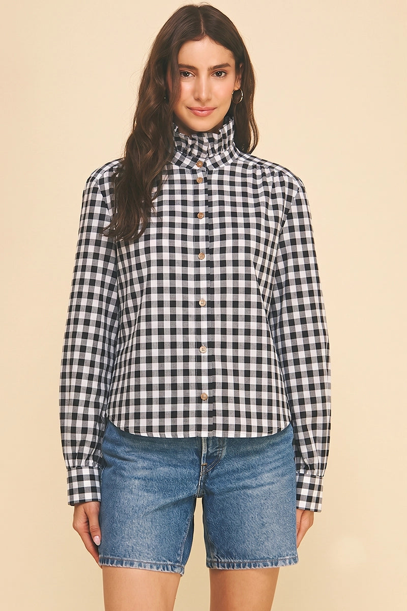 Lana Gingham Check Ruffled Collar Blouse