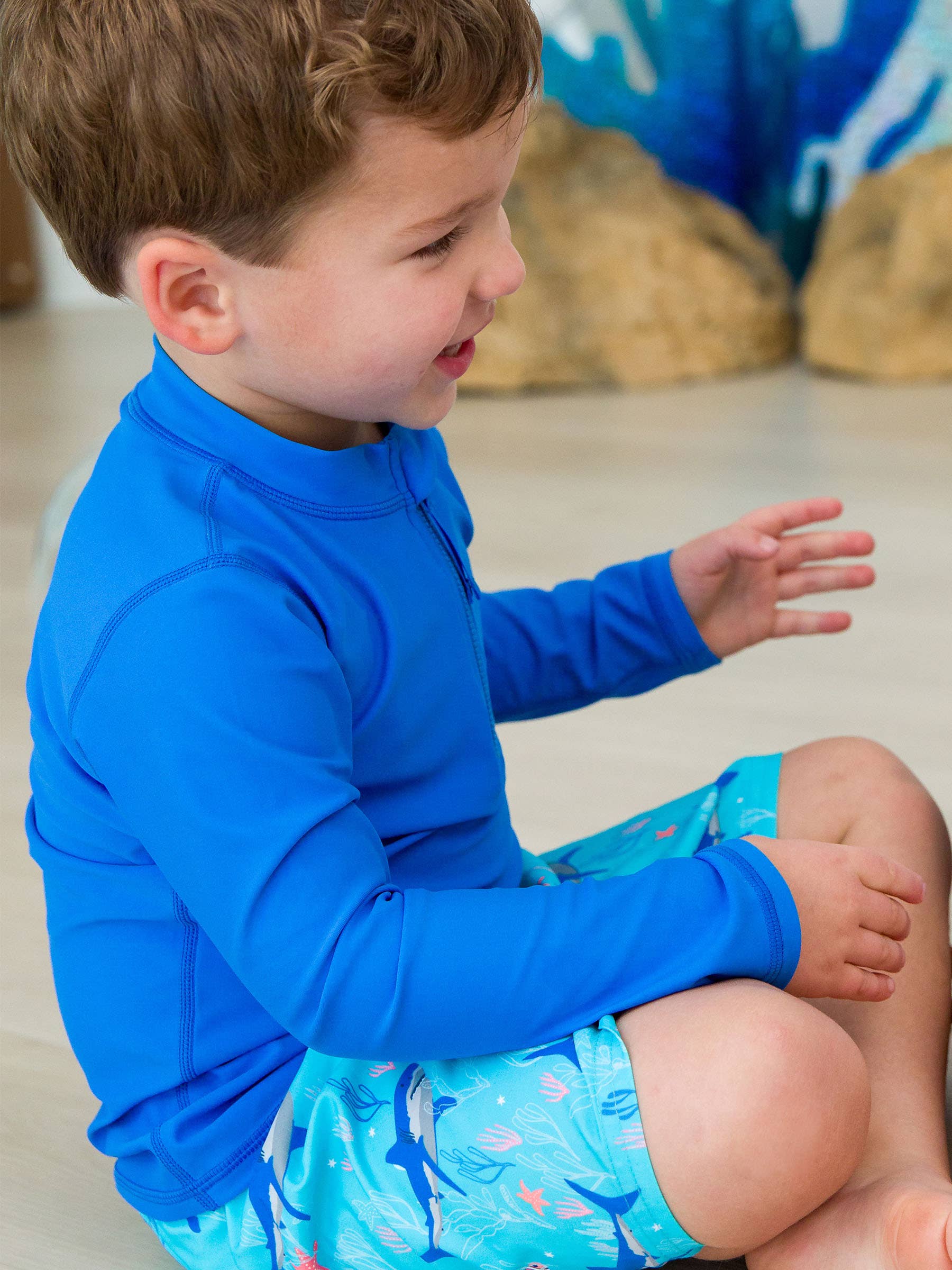 Boys Sonic Blue Long Sleeve Zipper Rash Guard