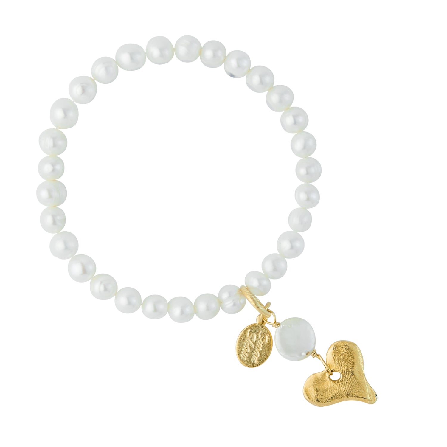 Susan Shaw | Handcast Gold Heart and Pearl Bracelet
