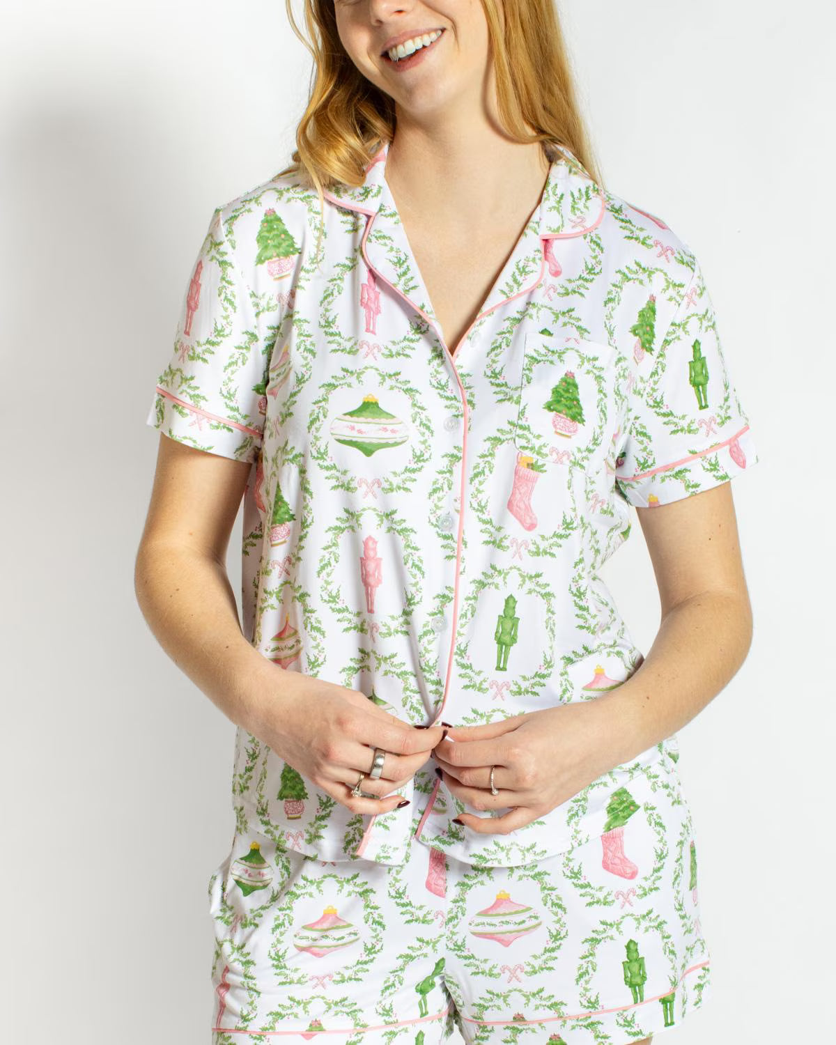 Nutcracker Trellis Christmas Pajamas Short Sleeve Top