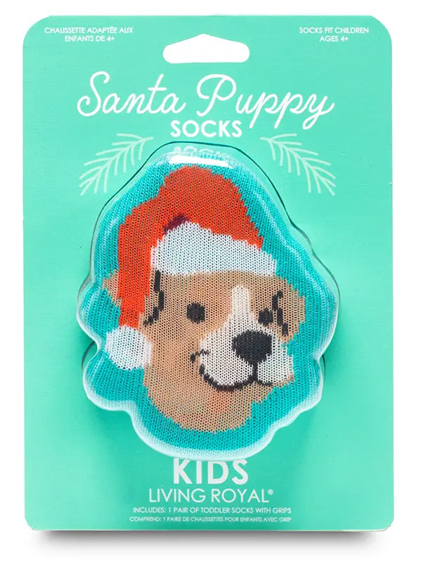 3D Packaged Holiday Socks - Kids Santa Puppy