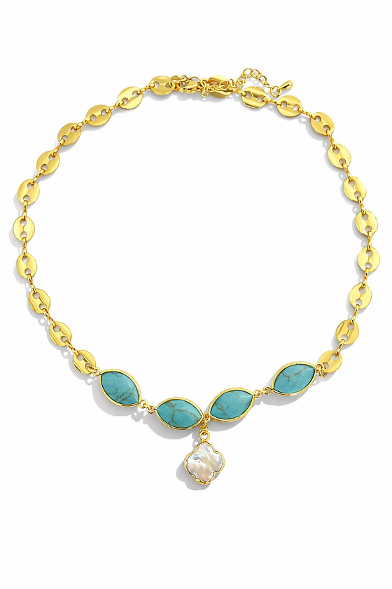 Clover Pearl Turquoise Necklace