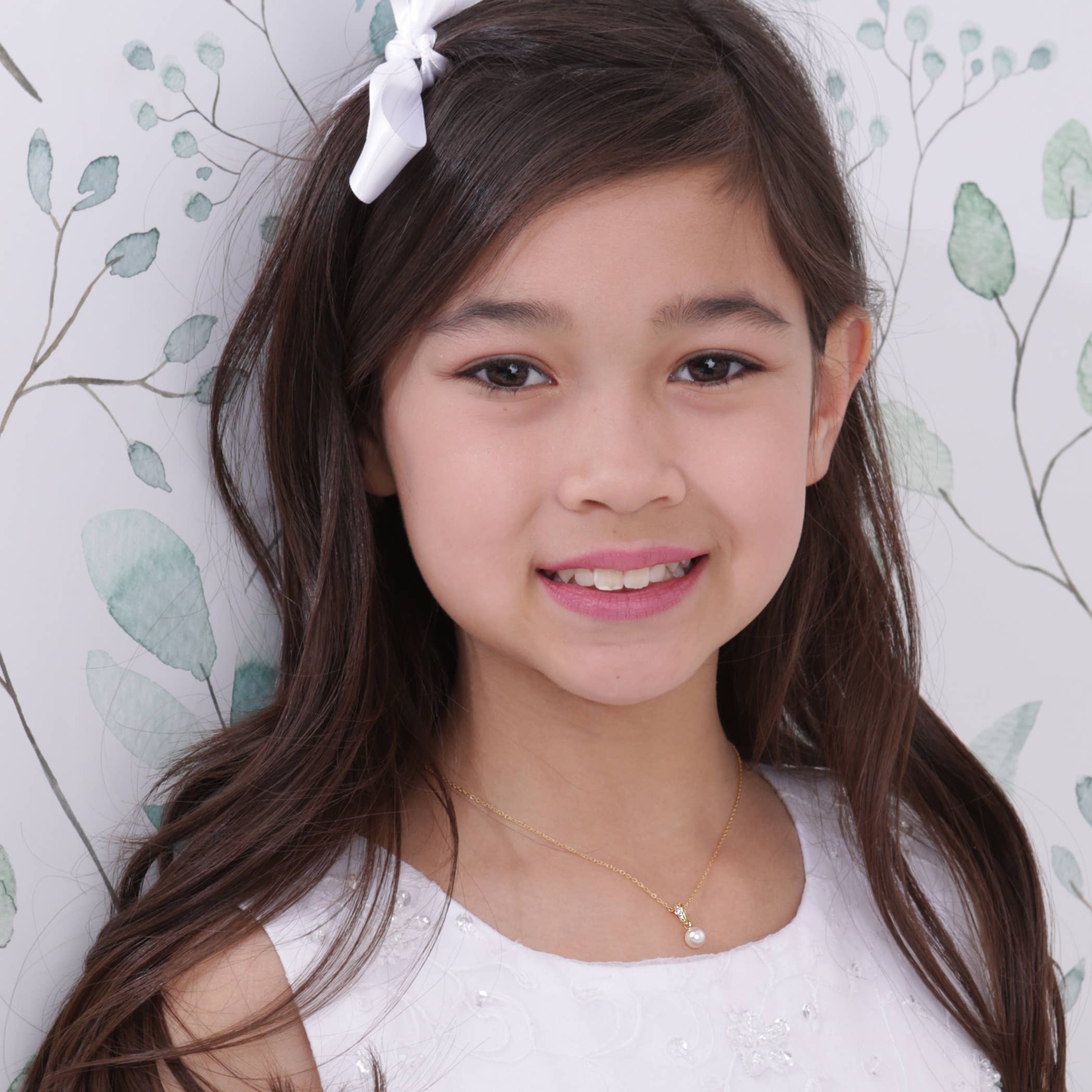 Girls 14K Gold-Plated White Pearl Pendant Necklace for Kids