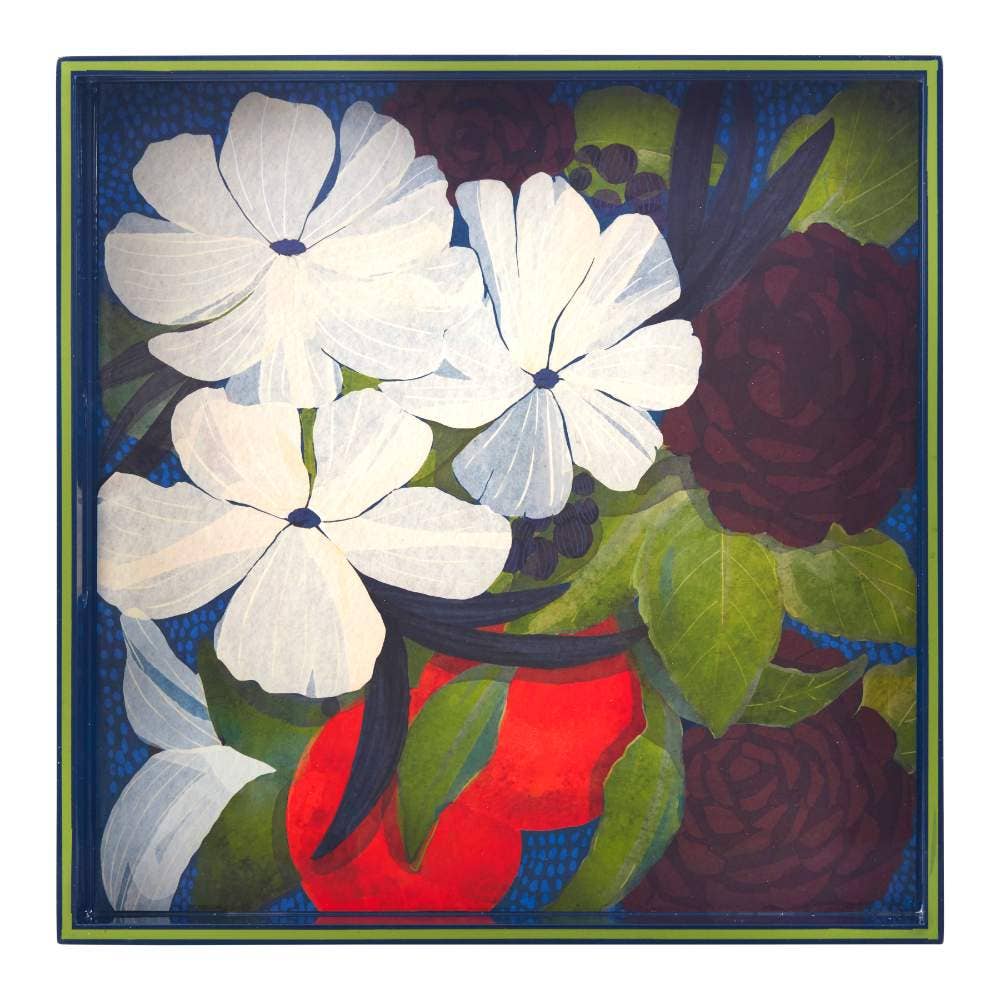 Flower Pine Square Lacquer Serving Tray
