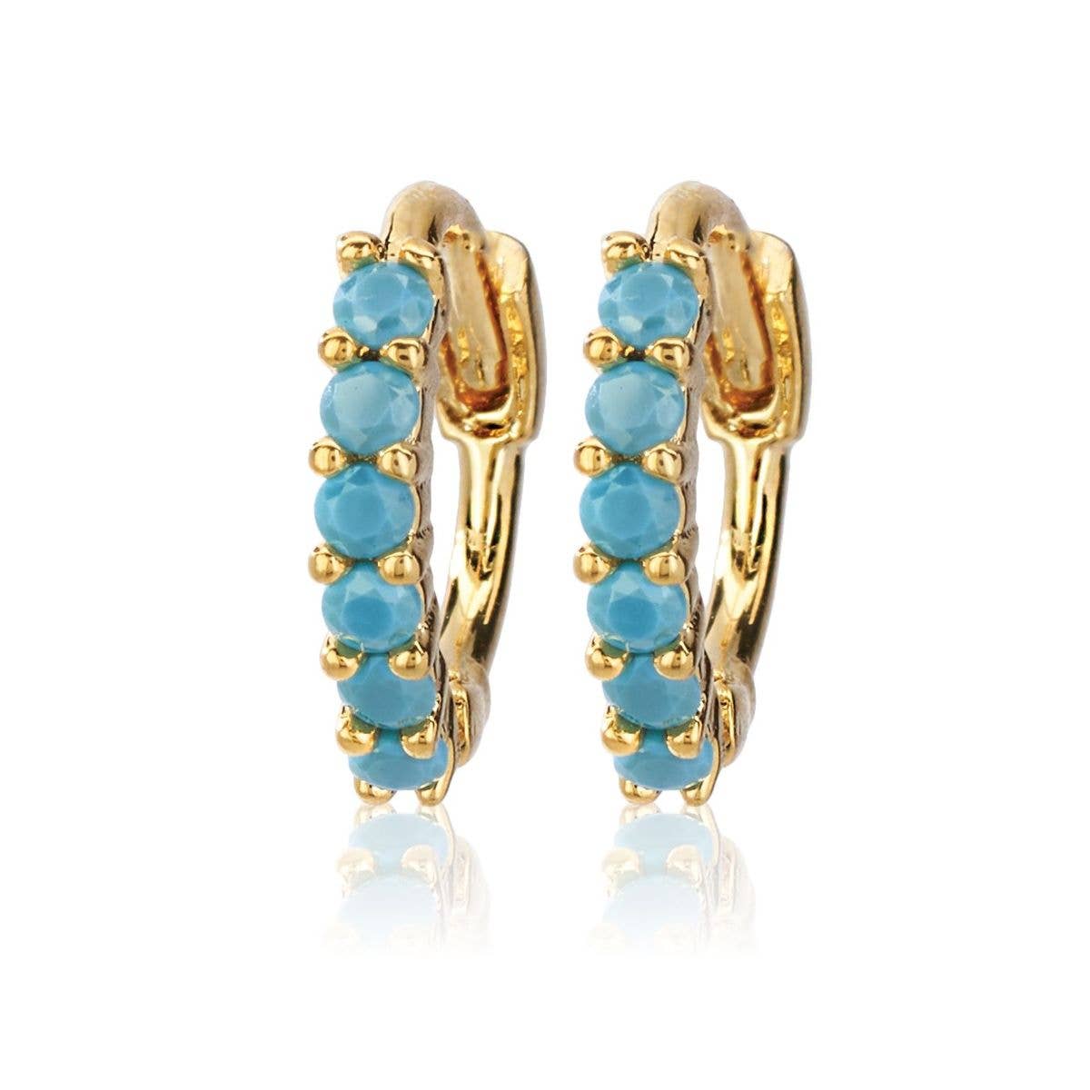 Turquoise Half Round Stone Huggies Earrings