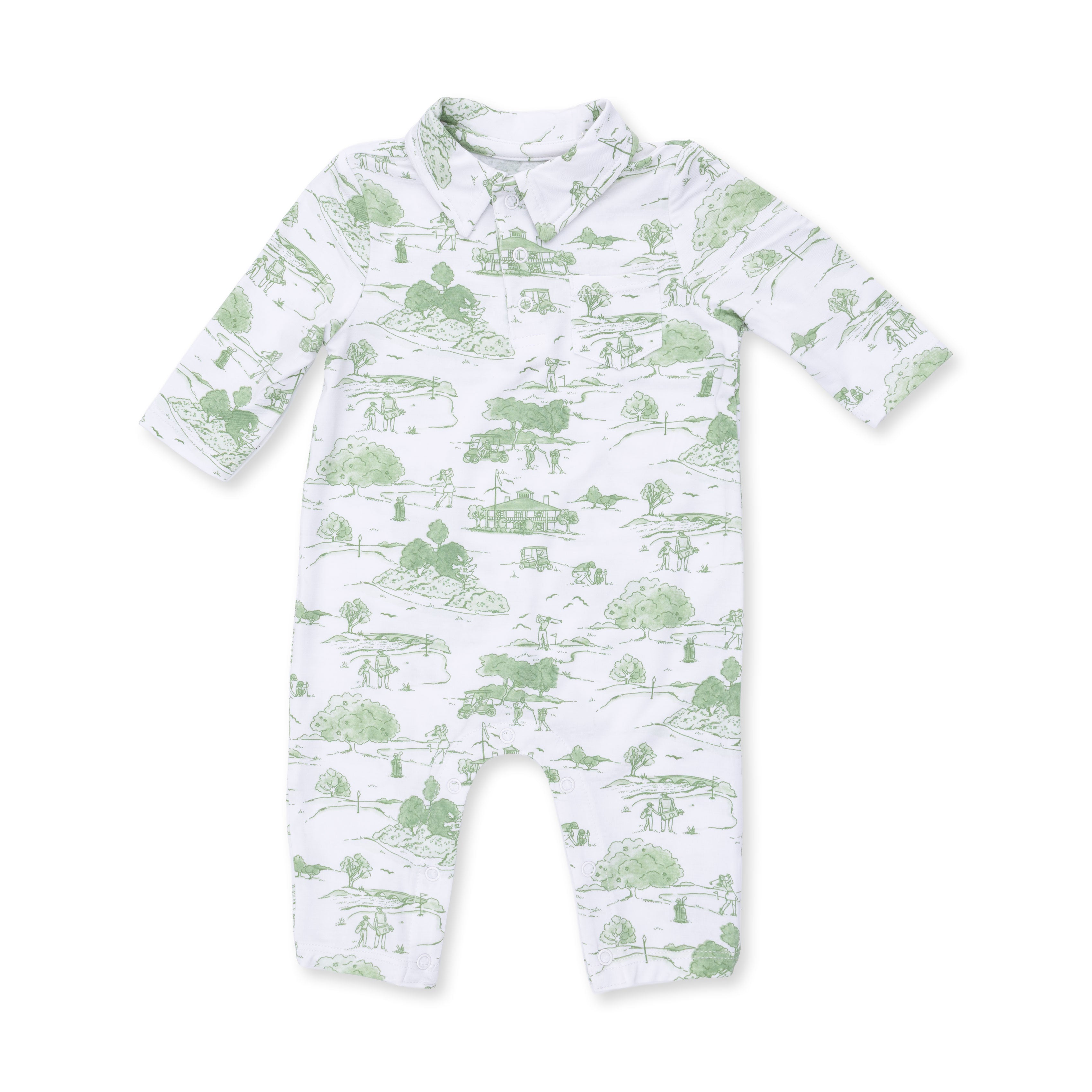 Angel Dear | Golf Toile Green Polo Romper
