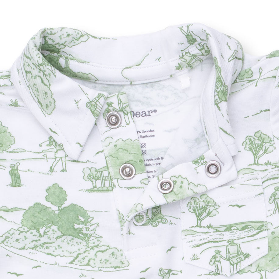 Golf Toile Green Polo Romper