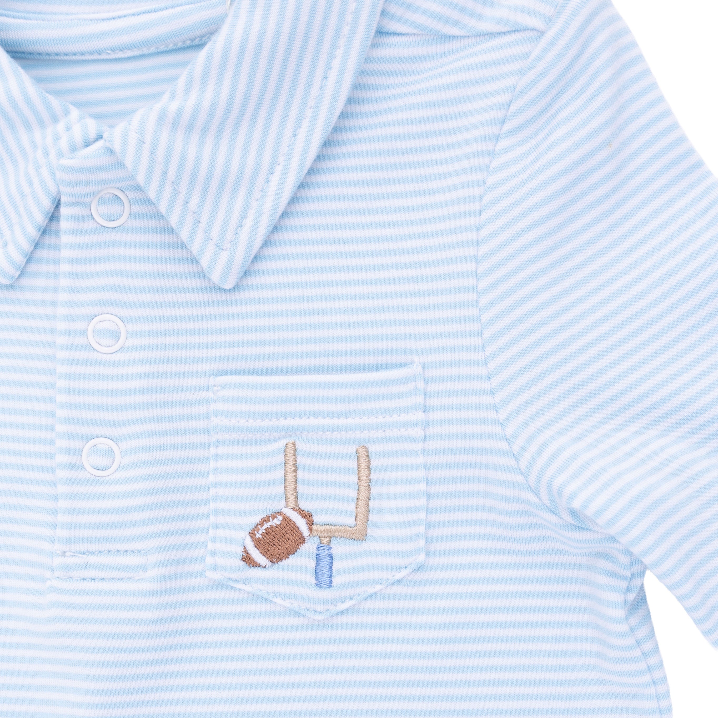 Football Blue Micro Stripe Polo Romper