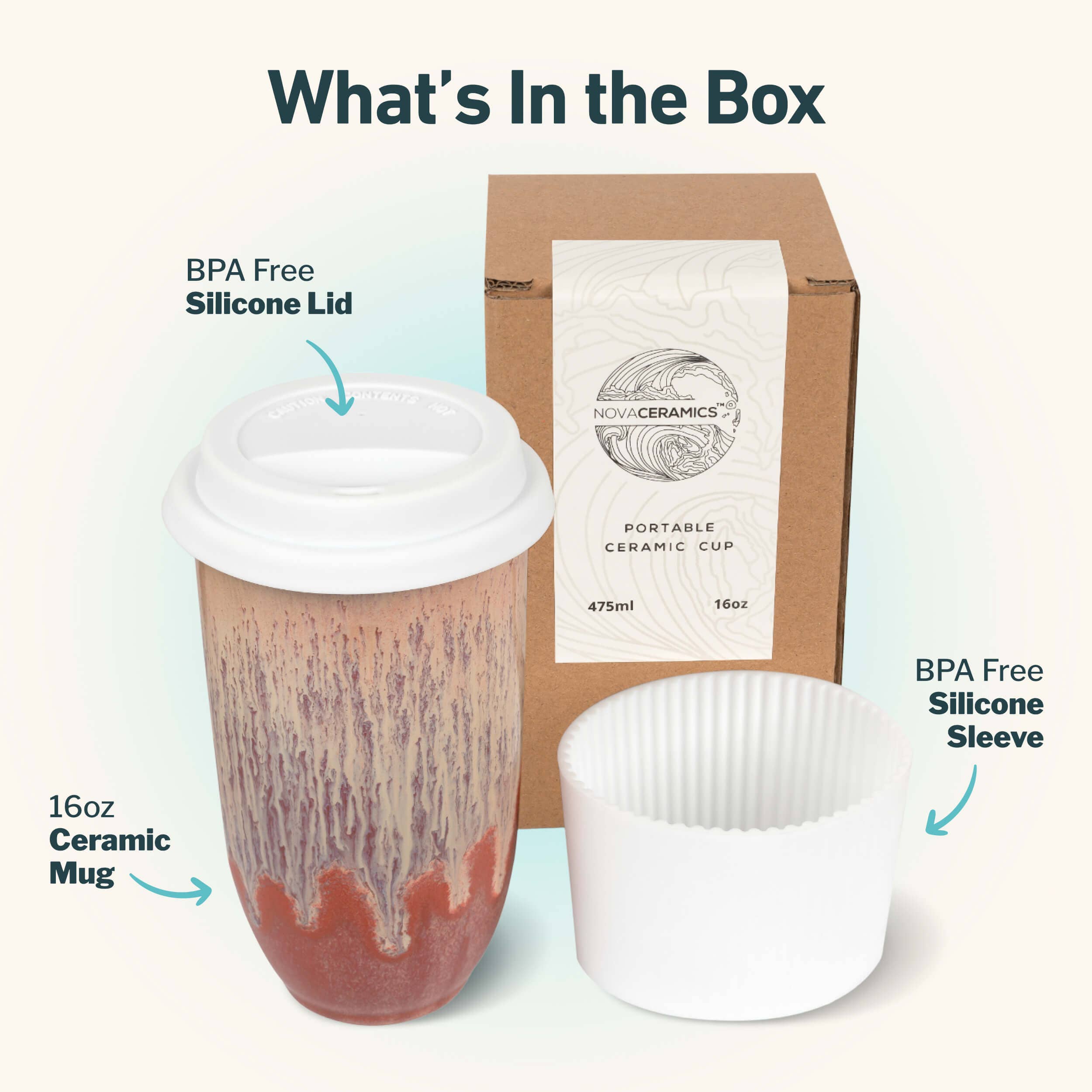 Jupiter Ceramic Travel Cup – 16oz with Lid & Sleeve