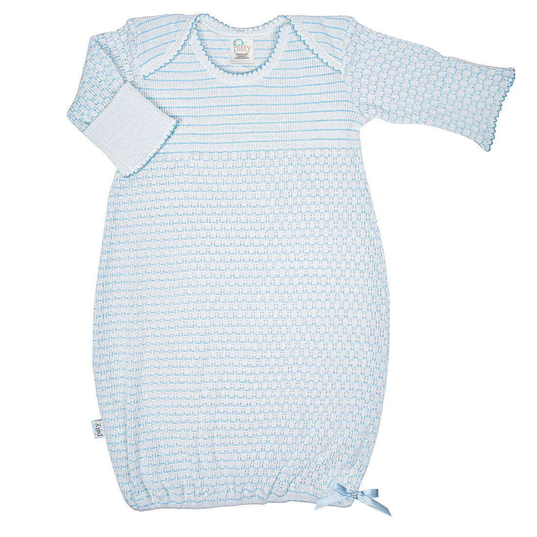 Paty | Knit Overlap Shoulder Gown with Bow in Pinstripe