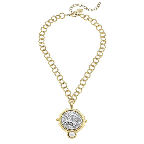 Susan Shaw | Horse Coin + Freshwater Pearl Chain Necklace