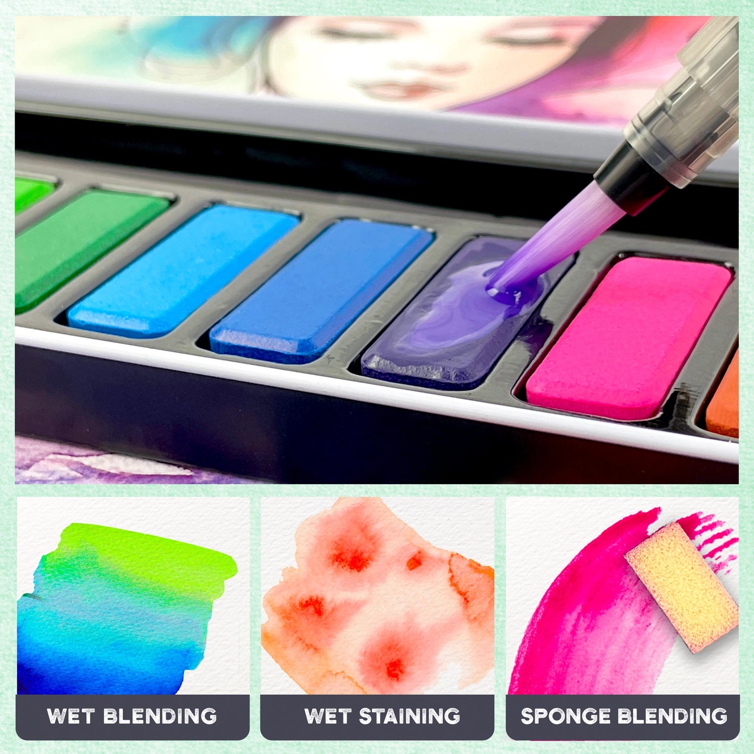 Watercolor Travel Paint Set with Brush