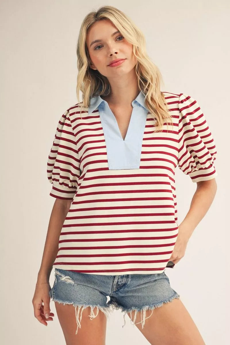 Rugby Short Sleeve Stripe Top