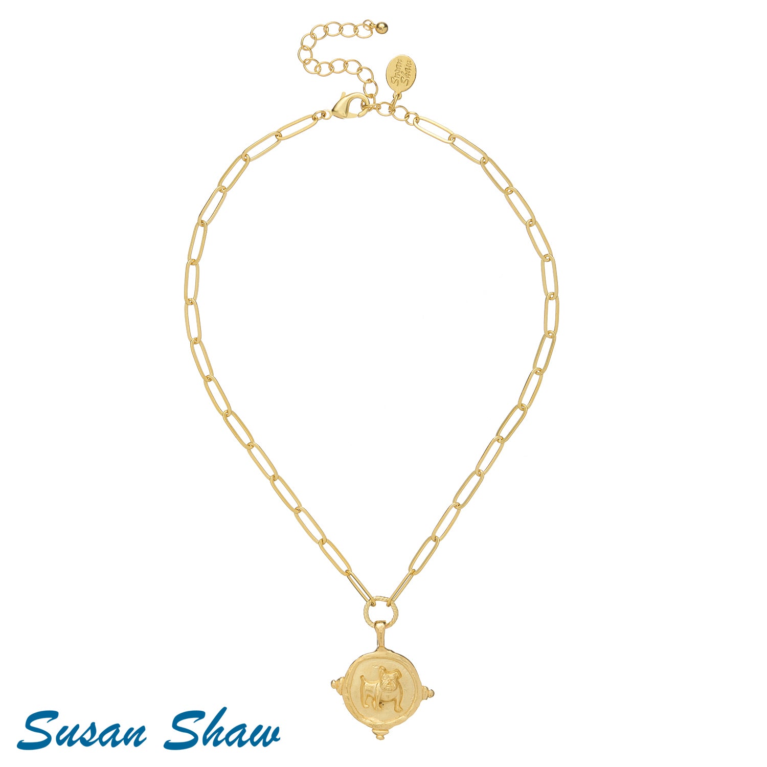 Susan Shaw | Gold Bulldog Intaglio on Paperclip Chain