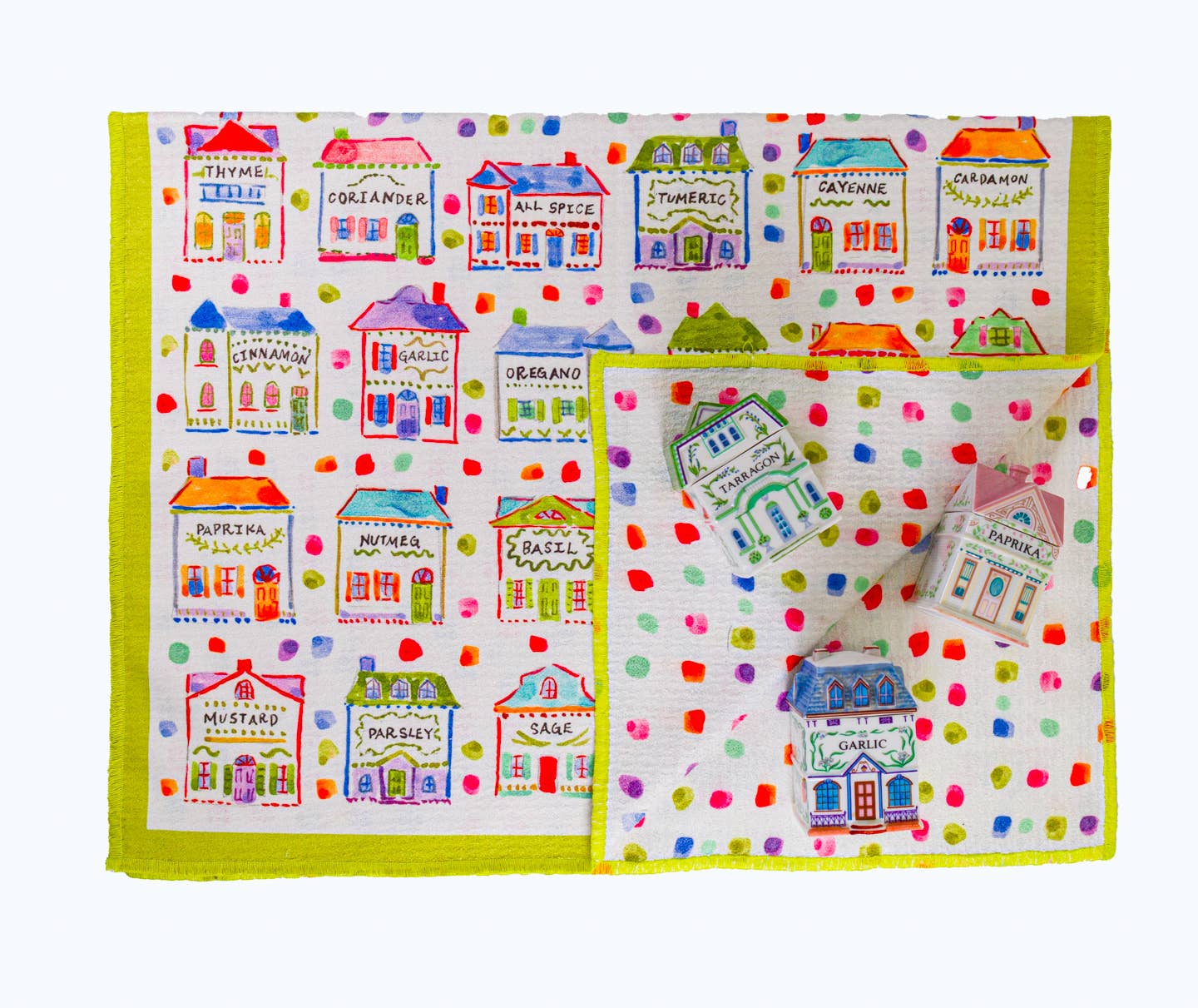 Double Sided Spice Village Tea Towel